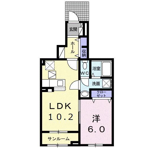 バードヒルA(1LDK/1階)の間取り写真