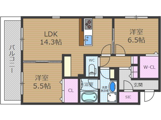 CASA FELICE UNOBE(2LDK/1階)の間取り写真