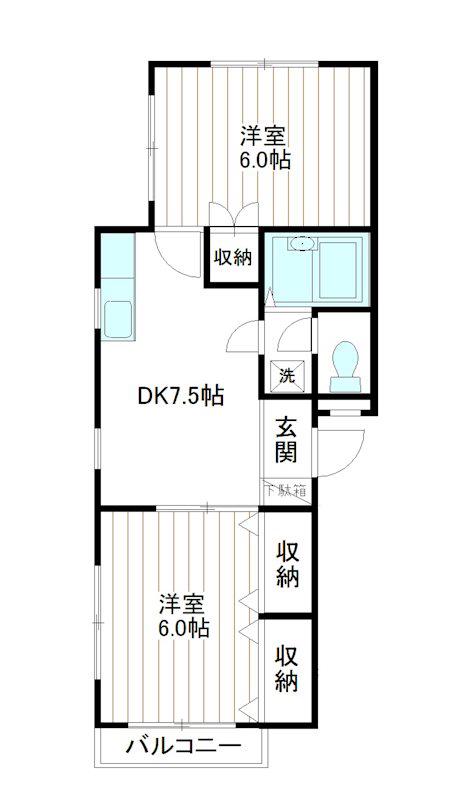 コーポサンロイヤル(2DK/2階)の間取り写真