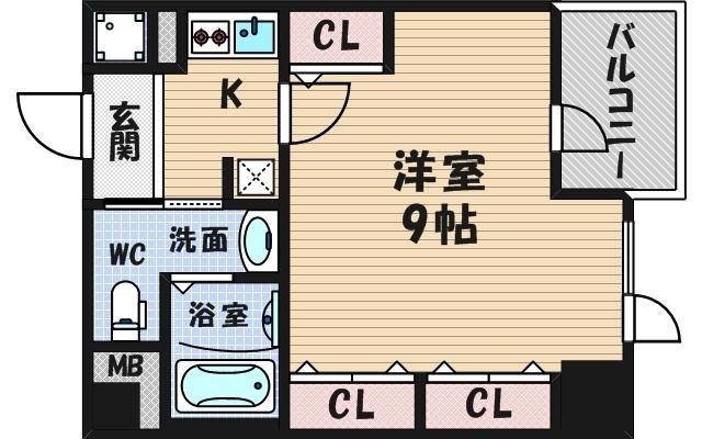 ルクレ西長堀(1K/2階)の間取り写真