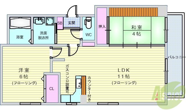 マティエール曽根(2LDK/1階)の間取り写真