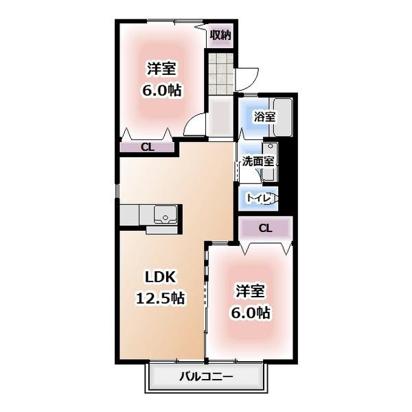サニーヒルズ・坂巻(2LDK/1階)の間取り写真