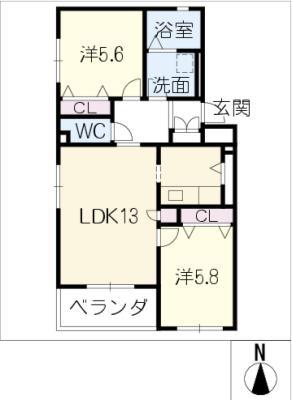 エスパシオ日赤(2LDK/2階)の間取り写真
