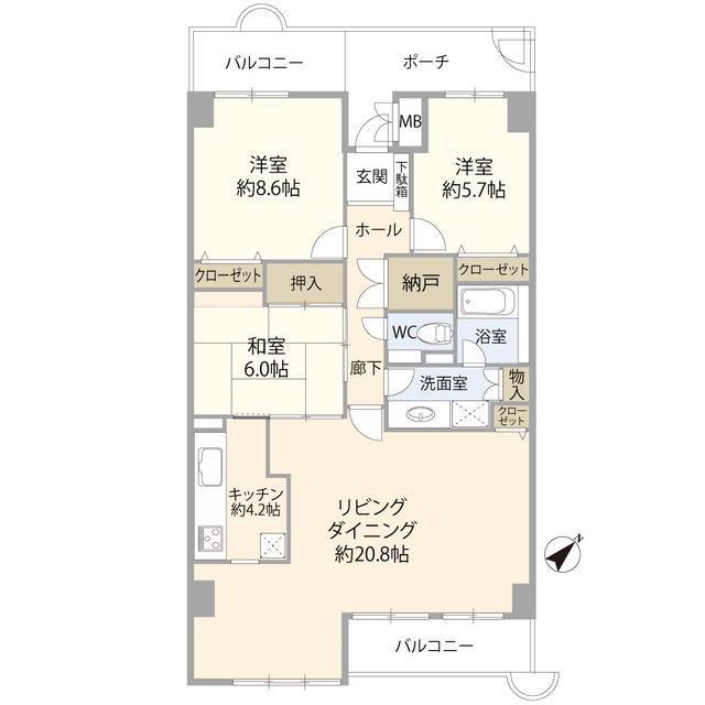 パークフィールドみさとテラ・ウエスト3街区2号館(3SLDK/10階)の間取り写真