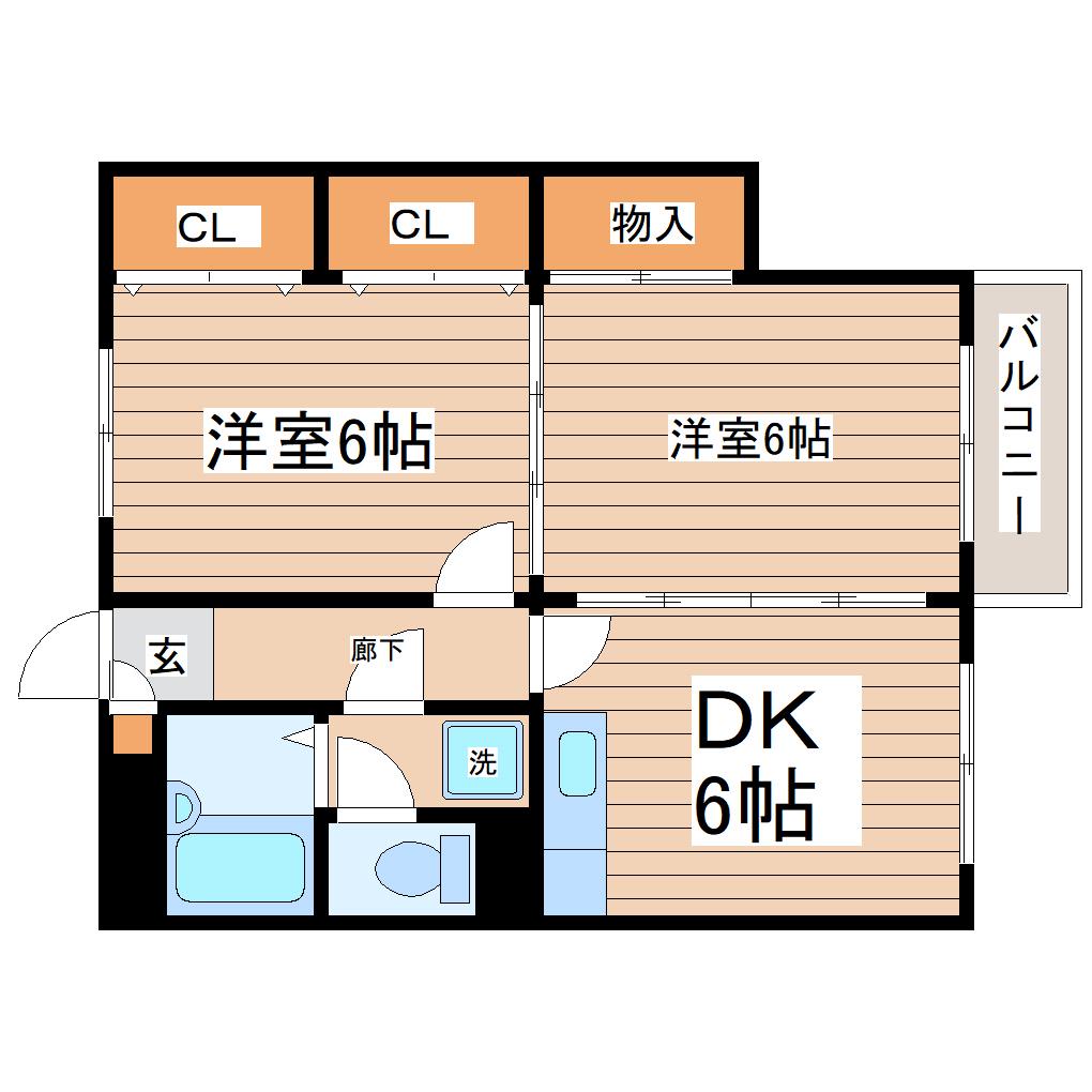 BAU通町(2DK/2階)の間取り写真