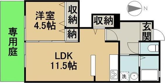 ハピネスアオシゲ(1LDK/1階)の間取り写真