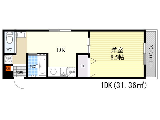 KANDM(1DK/4階)の間取り写真