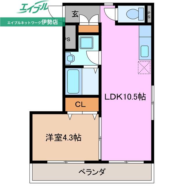 ハーフセブン宮後(1LDK/1階)の間取り写真
