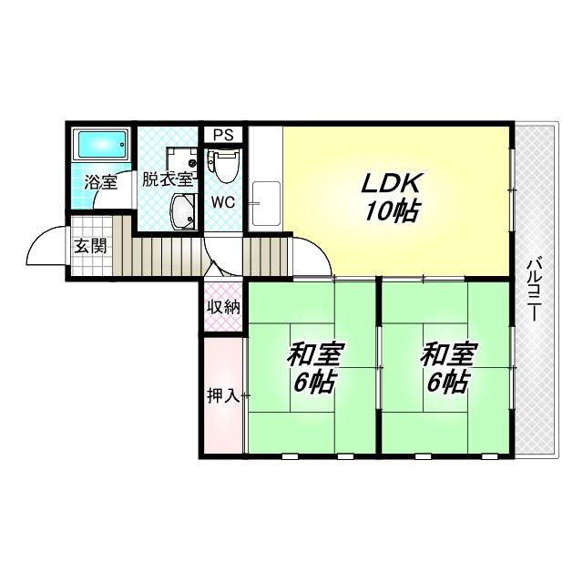 新栄プロパティー柏原(2LDK/1階)の間取り写真