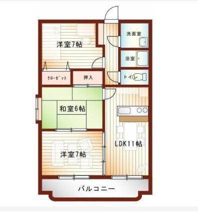 サンコート大島A棟(3LDK/3階)の間取り写真