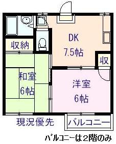 ハイツサカエA棟(2DK/1階)の間取り写真