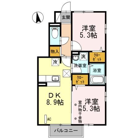 セジュール笹谷II(2DK/1階)の間取り写真