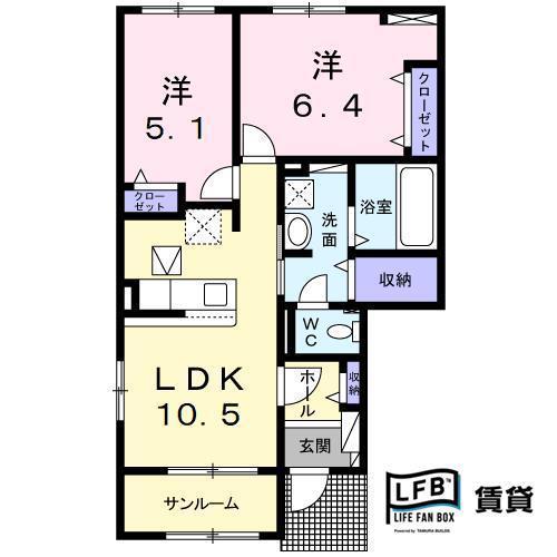 バランタインI(2LDK/1階)の間取り写真