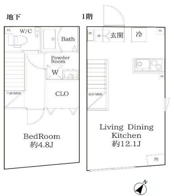 MAISON DE M(1LDK/B1階)の間取り写真