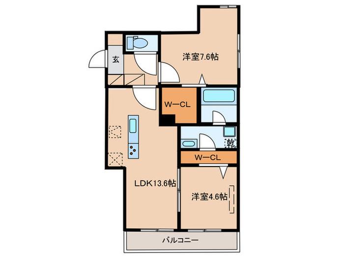 セレスティア草薙町(2LDK/2階)の間取り写真
