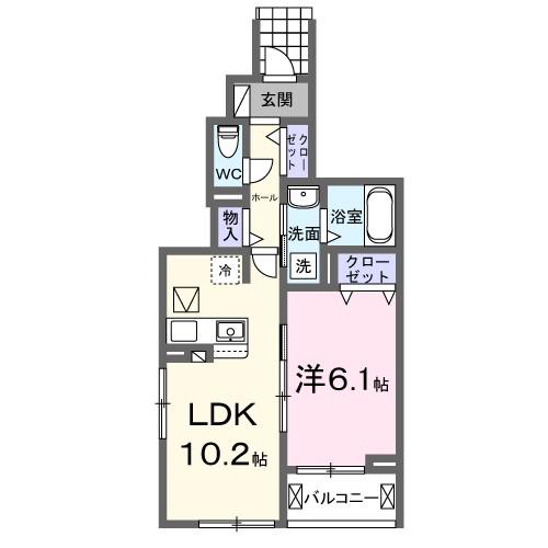 HI-ROSETTA D(1LDK/1階)の間取り写真