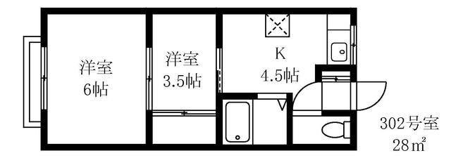 行徳・石田マンション(2K/2階)の間取り写真