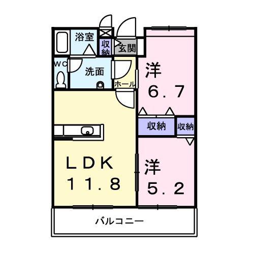 セジュール仲畑A(2LDK/2階)の間取り写真