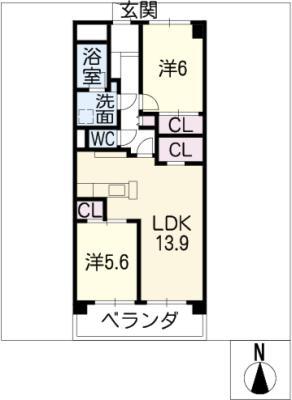 サンパーク庄内通(2LDK/1階)の間取り写真