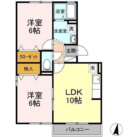 アドラブール(2LDK/2階)の間取り写真