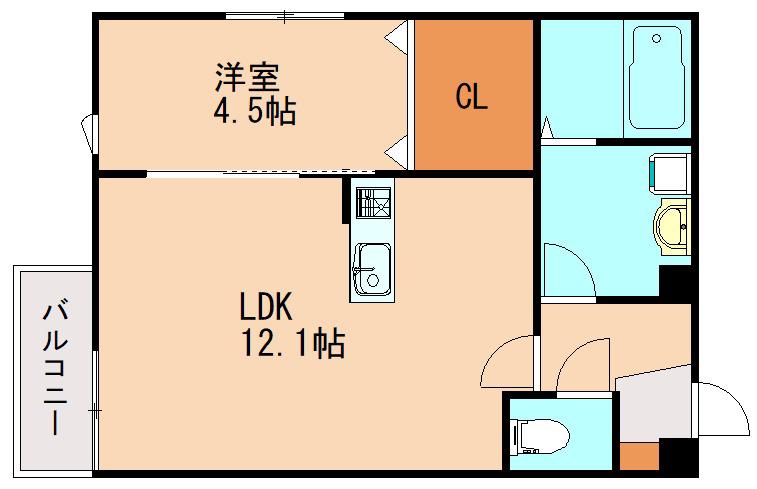 セレーナ飯塚III(1LDK/1階)の間取り写真