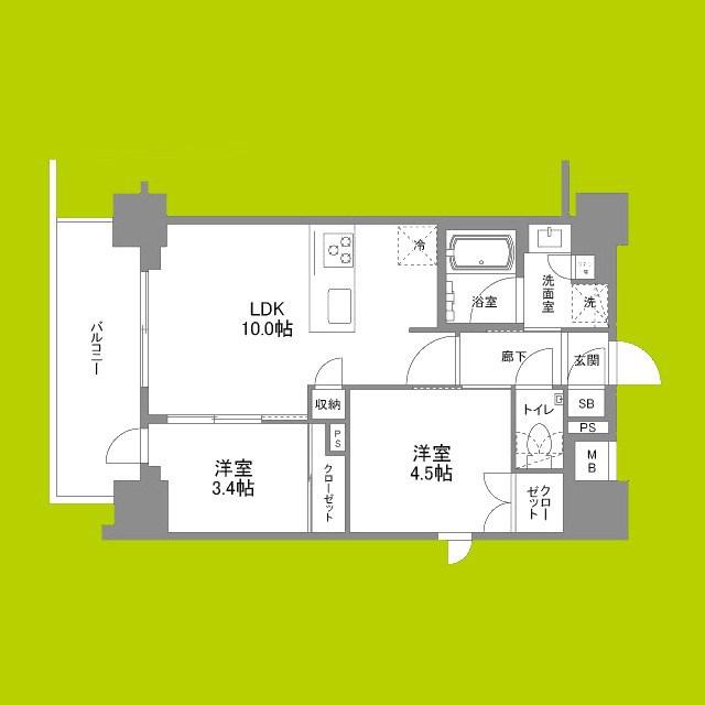 シーズンフラッツ緑地公園(2LDK/2階)の間取り写真