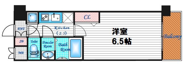 レジュールアッシュウエストレジス(1K/6階)の間取り写真