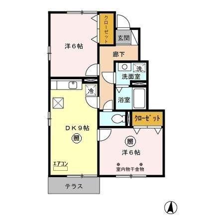 ハイツフォーシーズン B(2DK/1階)の間取り写真