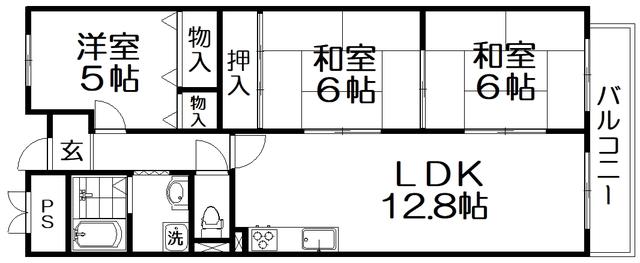 フォレ招提(3LDK/1階)の間取り写真