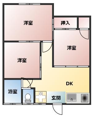 津浦アパート飛鳥(3DK/2階)の間取り写真