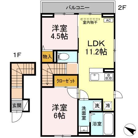 ヴェルジェA(2LDK/2階)の間取り写真