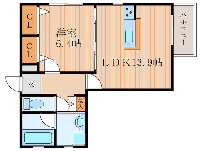 ミハス豊中駅前(1LDK/1階)の間取り写真