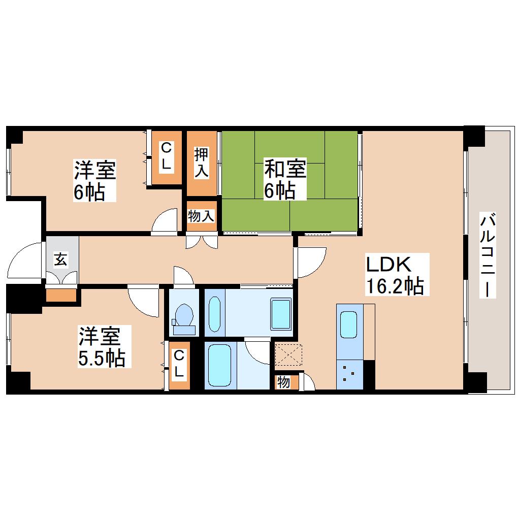 サンクレイドル大和町(3LDK/9階)の間取り写真