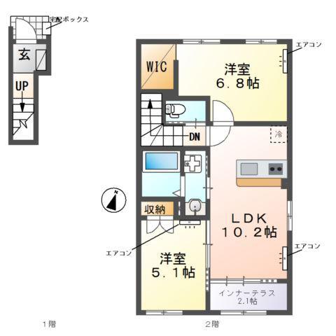 ヴァンベール(2LDK/2階)の間取り写真