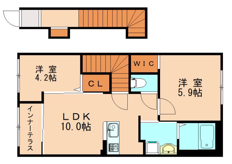 三苫3丁目アパート(2LDK/2階)の間取り写真