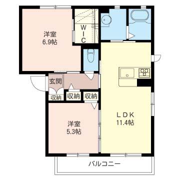 オリーブA(2LDK/1階)の間取り写真