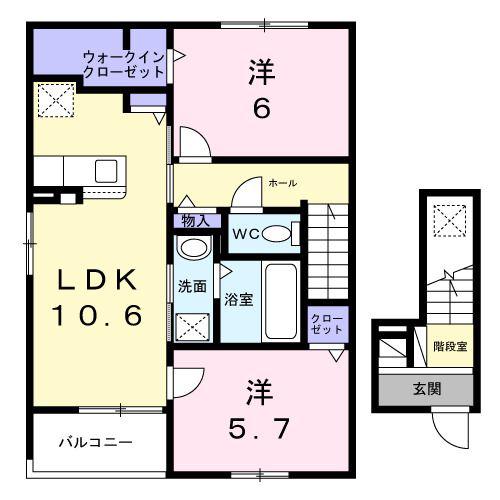 ソラーナ ユーユー(2LDK/2階)の間取り写真