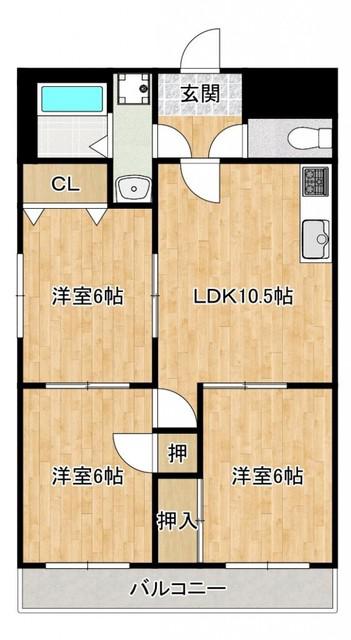 小郡NTビル(3LDK/3階)の間取り写真