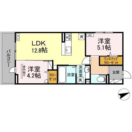 D-ROOM西熊本駅II(2LDK/3階)の間取り写真