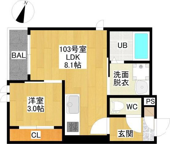 GRANDTIC QUON鳴海(1LDK/1階)の間取り写真