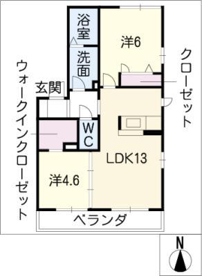 ルガール山伏(2LDK/2階)の間取り写真