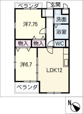 DEARCOURT H・Y(2LDK/1階)の間取り写真