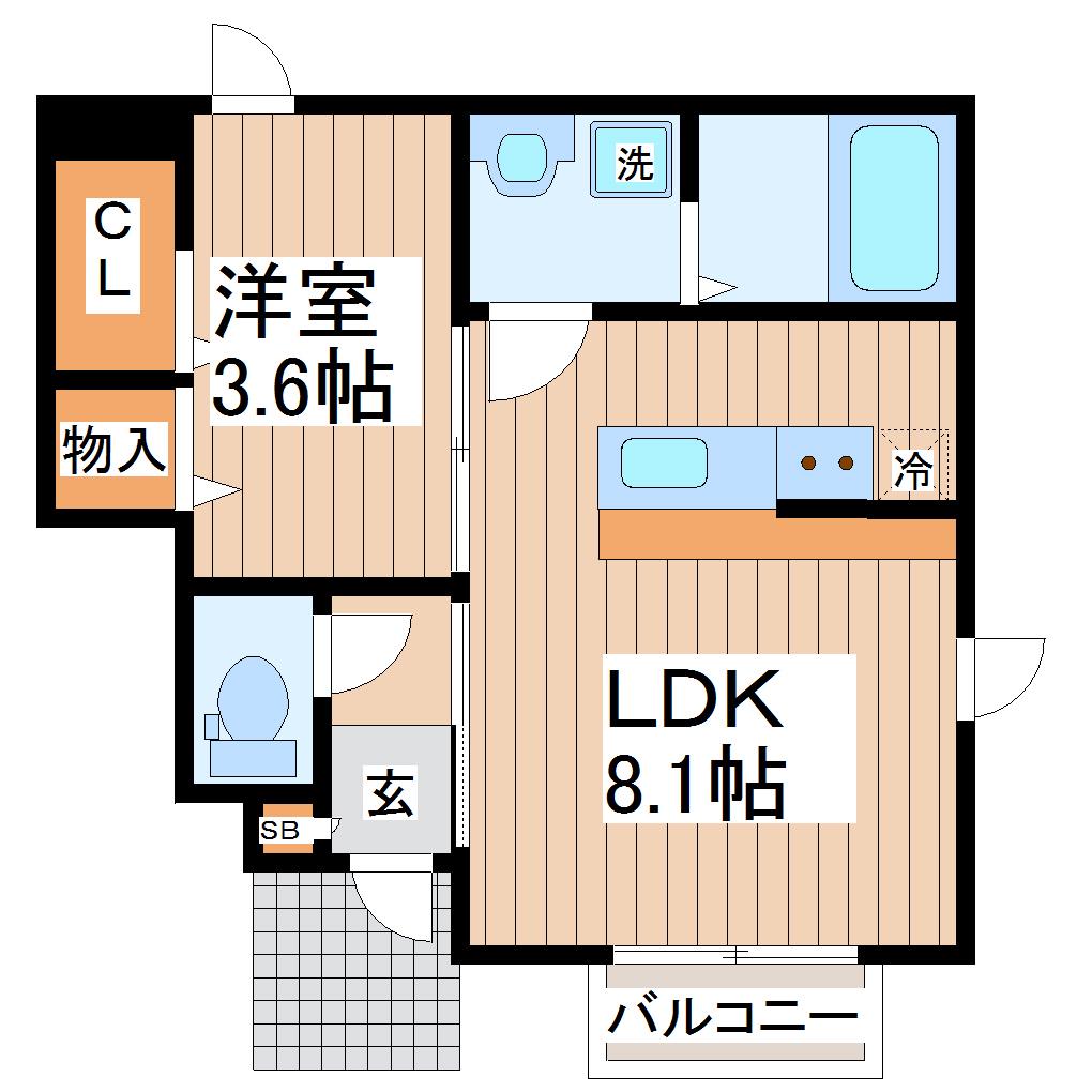 BAGUS旭ヶ丘II(1LDK/1階)の間取り写真