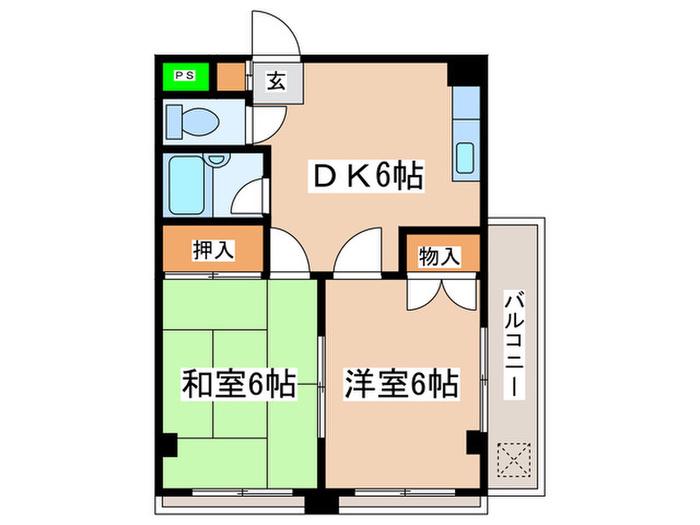 エスポアール相武台(2DK/2階)の間取り写真