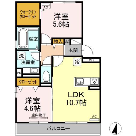 ヴェルデ溝口(2LDK/2階)の間取り写真