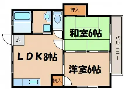 東海荘(2LDK/1階)の間取り写真