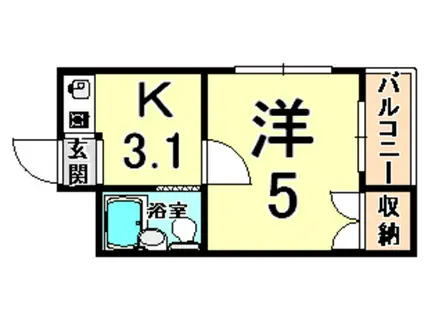 グリーンハイツ武庫川(1K/3階)の間取り写真