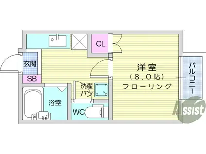 サングレート鈎取A棟(1K/2階)の間取り写真