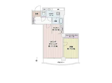 みなとみらい方面の眺望良好ヨコハマポートサイドロア壱番館(1LDK/15階)の間取り写真