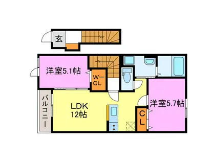 オリーブ高塚(2LDK/2階)の間取り写真
